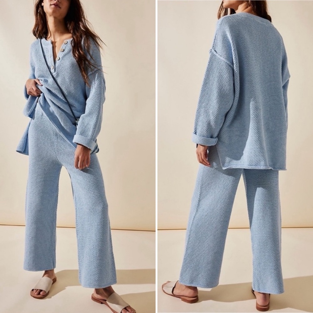 Free People Hailee Sweater Set, XS, Soft Heather Blue